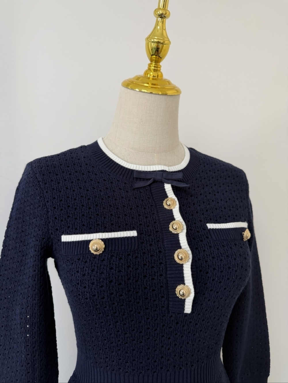 Self Portriat Navy Bow Knit Mini Dress - Picture 9 of 13